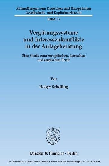 Vergütungssysteme und Interessenkonflikte in der Anlageberatung. main product photo