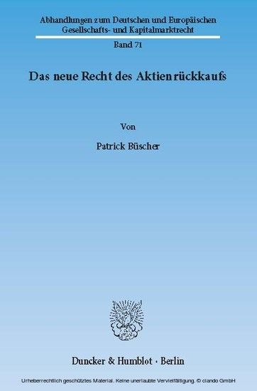 Das neue Recht des Aktienrückkaufs. main product photo