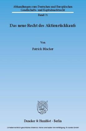 Das neue Recht des Aktienrückkaufs.