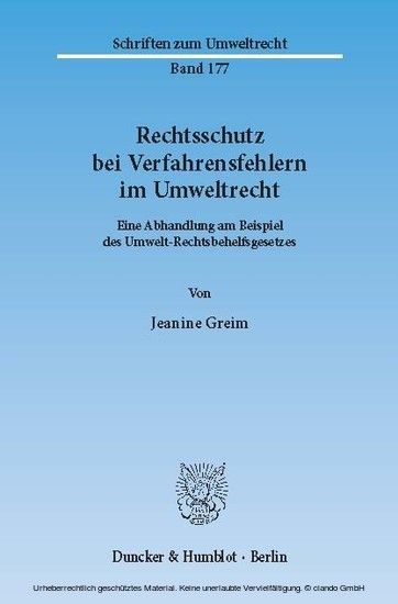 Rechtsschutz bei Verfahrensfehlern im Umweltrecht. main product photo
