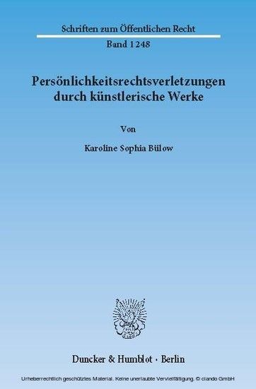 Persönlichkeitsrechtsverletzungen durch künstlerische Werke. main product photo