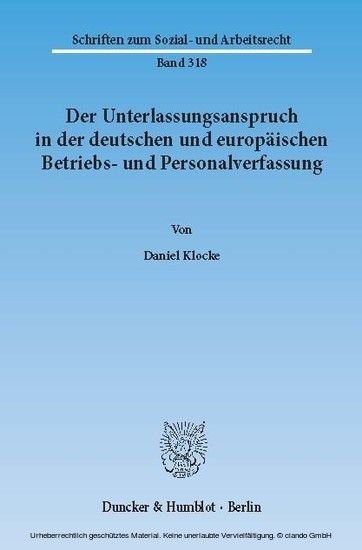 Der Unterlassungsanspruch in der deutschen und europäischen Betriebs- und Personalverfassung. main product photo
