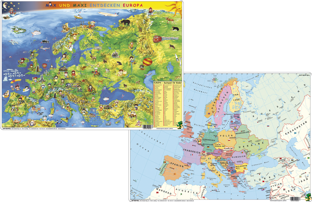 Max und Maxi entdecken Europa, Kindereuropakarte physisch / politisch - DUO-Schreibunterlage DIN A3 main product photo