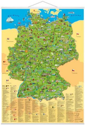 Illustrierte Deutschlandkarte, Planokarte, m. Metall-Beleistung