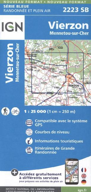 IGN Karte, Serie Bleue Vierzon, Mennetou-sur-Cher main product photo