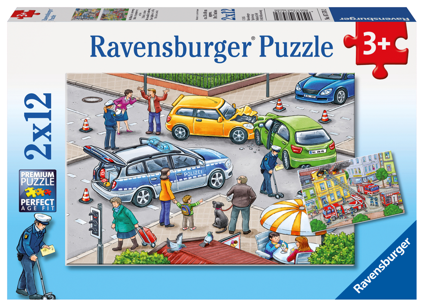 Ravensburger Kinderpuzzle - 07578 Mit Blaulicht unterwegs - Puzzle für Kinder ab 3 Jahren, mit 2x12 Teilen main product photo