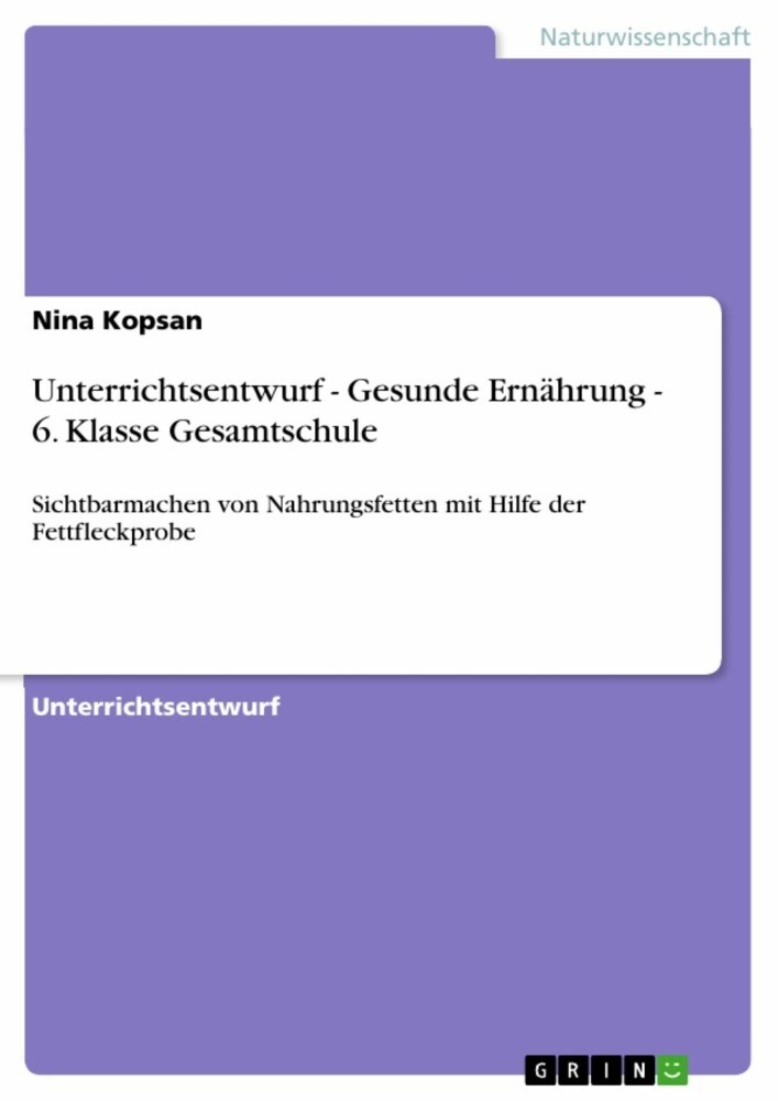 Unterrichtsentwurf - Gesunde Ernährung - 6. Klasse Gesamtschule main product photo