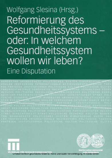 Reformierung des Gesundheitssystems - oder: In welchem Gesundheitssystem wollen wir leben? main product photo