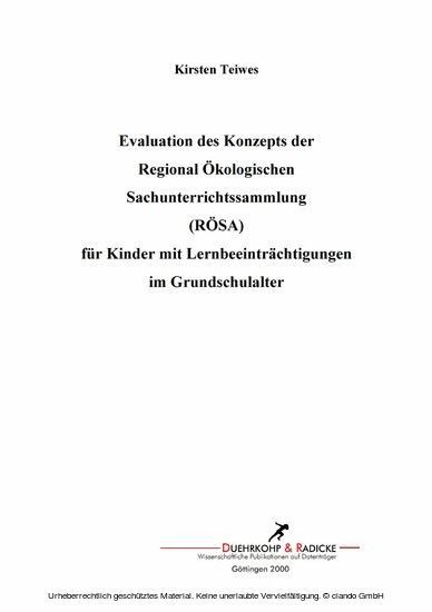 Evaluation des Konzepts der Regional Ökologischen Sachunterrichtssammlung (RÖSA) für Kinder mit Lernbeeinträchtigungen im Grundschulalter main product photo