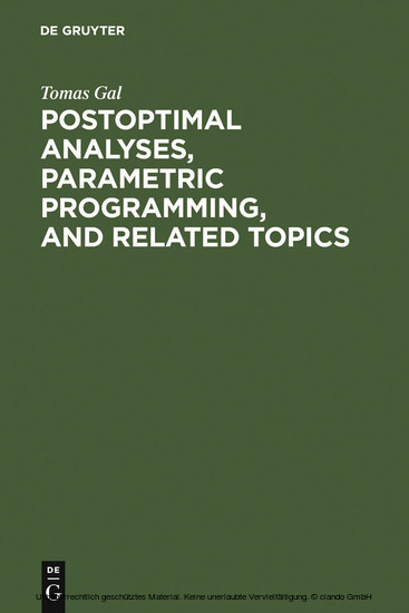 Postoptimal Analyses, Parametric Programming, and Related Topics main product photo