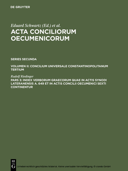 Concilium Universale Constantinopolitanum Tertium. Index verborum Graecorum quae in actis synodi Lateranensis a. 649 et in actis concilii oecumenici sexti continentur main product photo