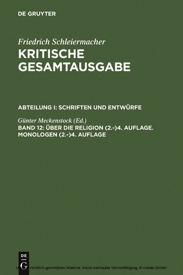 Über die Religion (2.-)4. Auflage. Monologen (2.-)4. Auflage main product photo