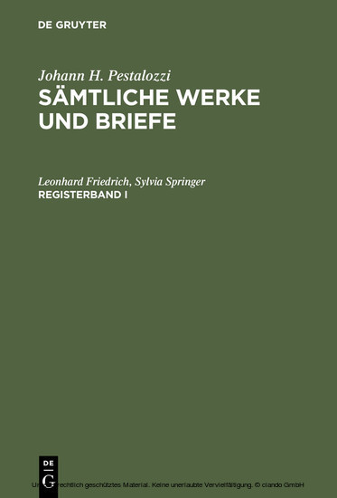 Johann H. Pestalozzi: Sämtliche Werke und Briefe. Registerband 1 main product photo