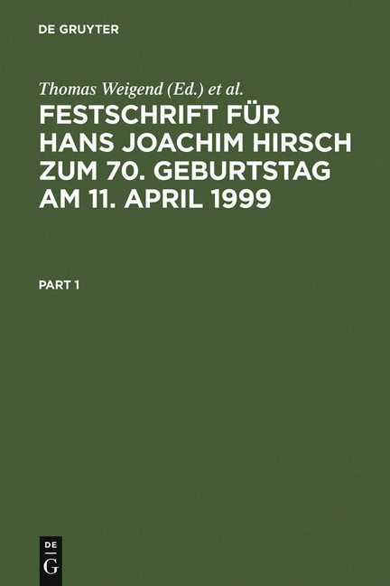 Festschrift für Hans Joachim Hirsch zum 70.Geburtstag am 11.April 1999 main product photo