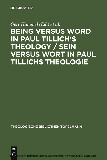 Being Versus Word in Paul Tillich's Theology / Sein versus Wort in Paul Tillichs Theologie main product photo