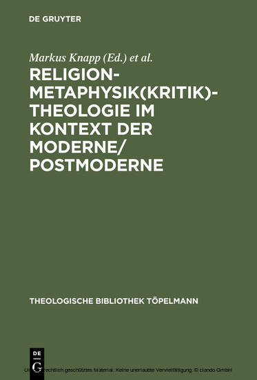 Religion-Metaphysik(kritik)-Theologie im Kontext der Moderne/Postmoderne main product photo
