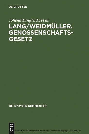 Lang/Weidmüller. Genossenschaftsgesetz main product photo