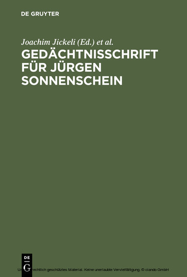 Gedächtnisschrift für Jürgen Sonnenschein main product photo