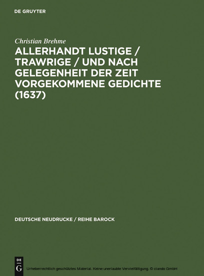 Allerhandt Lustige / Trawrige / vnd nach gelegenheit der Zeit vorgekommene Gedichte (1637) main product photo