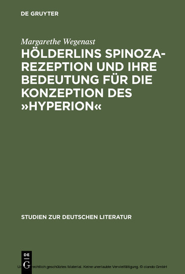 Hölderlins Spinoza-Rezeption und ihre Bedeutung für die Konzeption des "Hyperion" main product photo