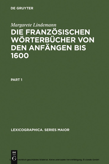 Die französischen Wörterbücher von den Anfängen bis 1600 main product photo