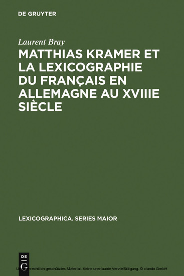 Matthias Kramer et la lexicographie du français en Allemagne au XVIIIe siècle main product photo