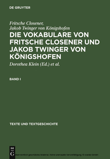 Die Vokabulare von Fritsche Closener und Jakob Twinger von Königshofen main product photo