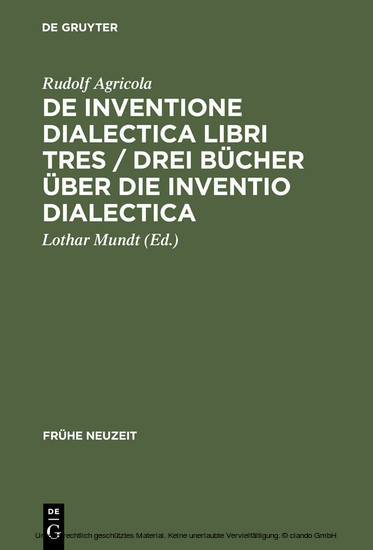 De inventione dialectica libri tres / Drei Bücher über die Inventio dialectica main product photo