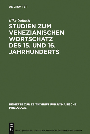 Studien zum venezianischen Wortschatz des 15. und 16. Jahrhunderts main product photo
