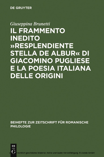 Il frammento inedito "Resplendiente stella de albur" di Giacomino Pugliese e la poesia italiana delle origini main product photo