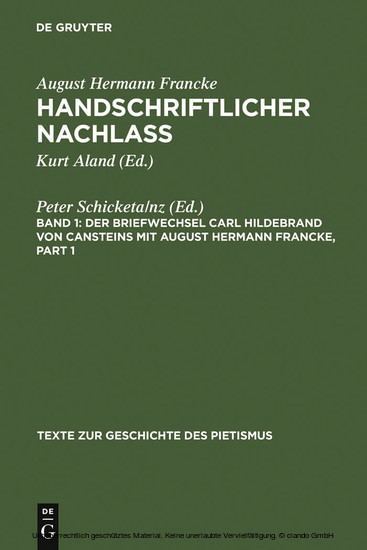Der Briefwechsel Carl Hildebrand von Cansteins mit August Hermann Francke main product photo