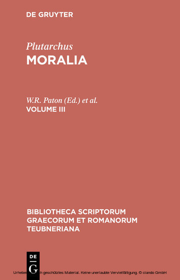Plutarchus: Moralia. Volume III main product photo
