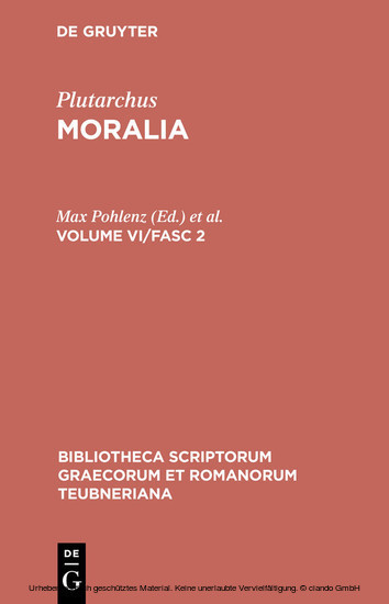 Plutarchus: Moralia. Volume VI/Fasc 2 main product photo