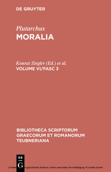 Plutarchus: Moralia. Volume VI/Fasc 3 main product photo