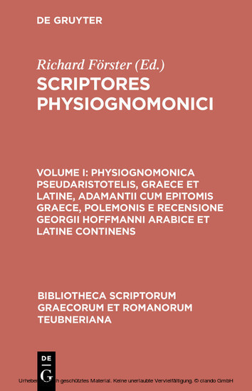 Physiognomonica Pseudaristotelis, Graece et Latine, Adamantii cum epitomis Graece, Polemonis e recensione Georgii Hoffmanni Arabice et Latine continens main product photo