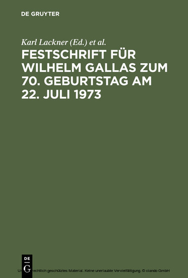 Festschrift für Wilhelm Gallas zum 70. Geburtstag am 22. Juli 1973 main product photo