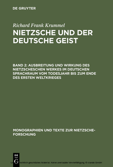 Ausbreitung und Wirkung des Nietzscheschen Werkes im deutschen Sprachraum vom Todesjahr bis zum Ende des Ersten Weltkrieges main product photo