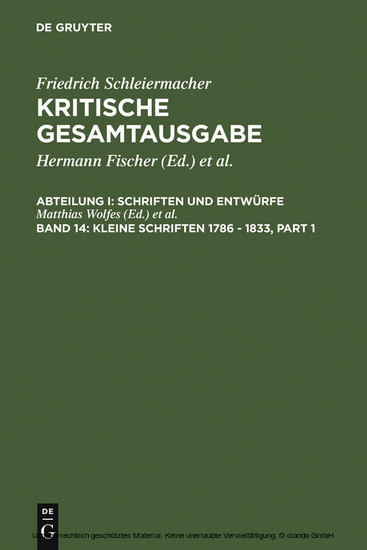 Kleine Schriften 1786 - 1833 main product photo
