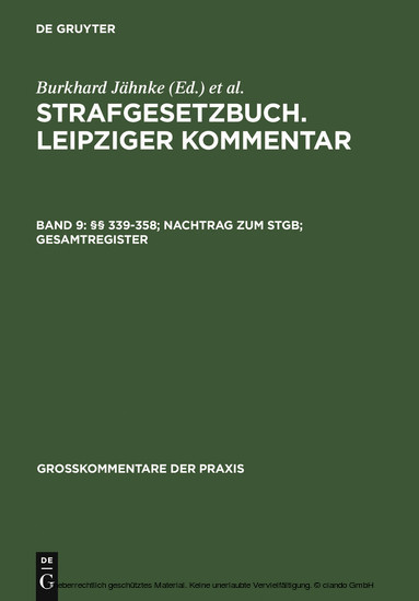 Strafgesetzbuch. Leipziger Kommentar, 339-358; Nachtrag zum StGB; Gesamtregister main product photo
