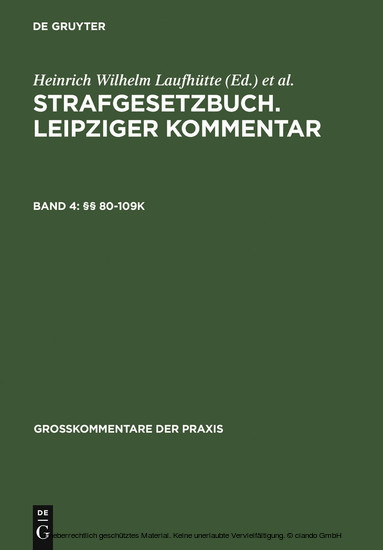 Strafgesetzbuch. Leipziger Kommentar, 80-109k main product photo