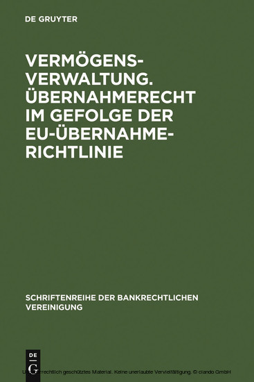 Vermögensverwaltung. Übernahmerecht im Gefolge der EU-Übernahmerichtlinie. main product photo