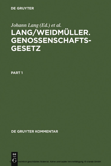 Lang/Weidmüller. Genossenschaftsgesetz main product photo