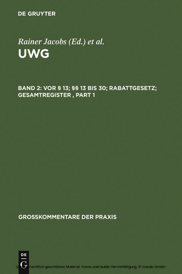Vor 13; 13 bis 30; Rabattgesetz; Gesamtregister main product photo