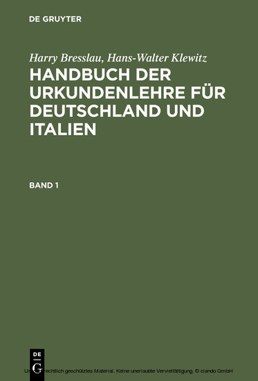 Harry Bresslau; Hans-Walter Klewitz: Handbuch der Urkundenlehre für Deutschland und Italien. Band 1 main product photo