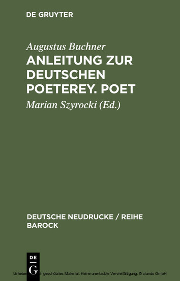 Anleitung zur deutschen Poeterey. Poet main product photo