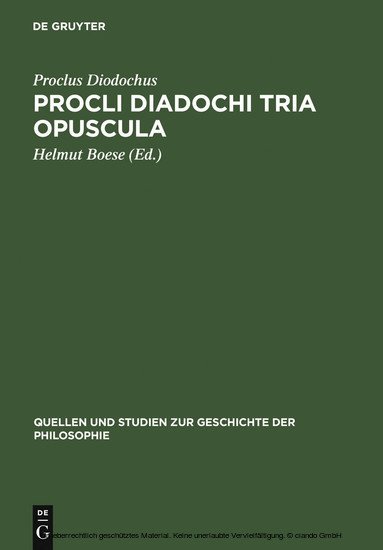 Procli Diadochi Tria opuscula main product photo