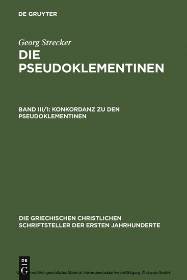Konkordanz zu den Pseudoklementinen. Teil 1 main product photo