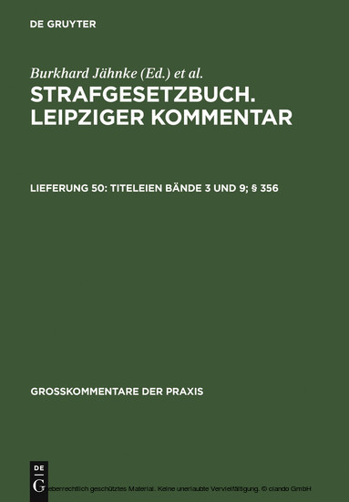Strafgesetzbuch. Leipziger Kommentar, Titeleien Bände 3 und 9; 356 main product photo