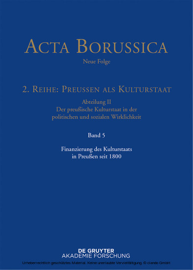 Finanzierung des Kulturstaats in Preußen seit 1800 main product photo