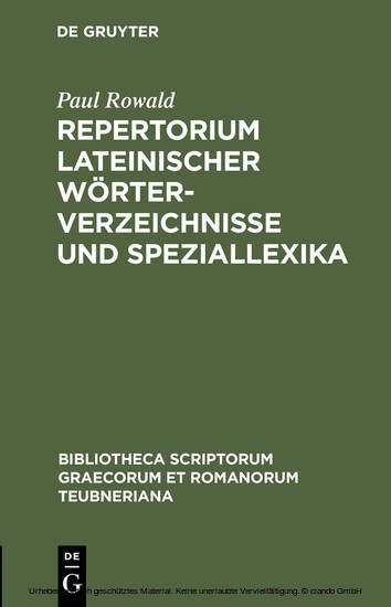 Repertorium lateinischer Wörterverzeichnisse und Speziallexika main product photo